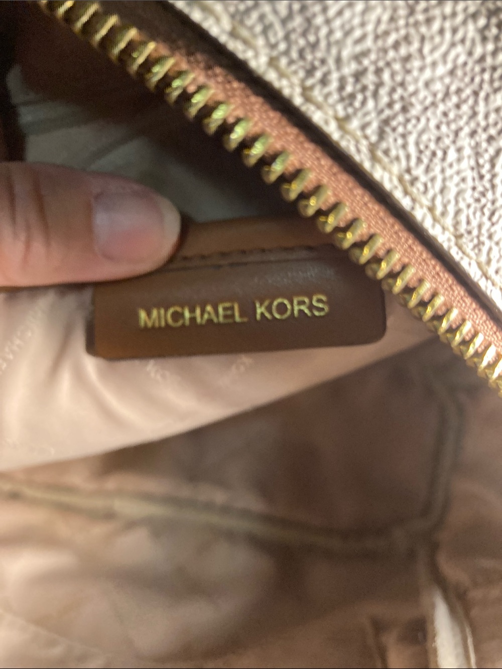 Michael Kors Cream Logo Aspen Patch Backpack with Tan Trim - Picture 10 of 14